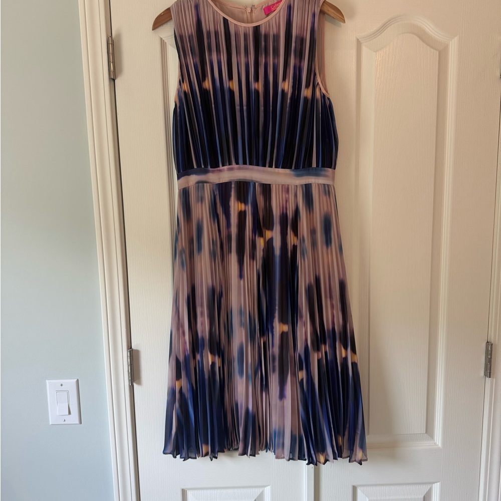 Catherine Malandrino Navy and Pink Pleated A-line Dress